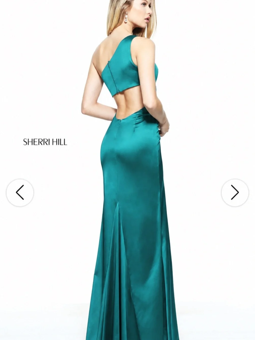 Sherri Hill 510007 Emerald One-Shoulder Satin Slit Gown Size 10